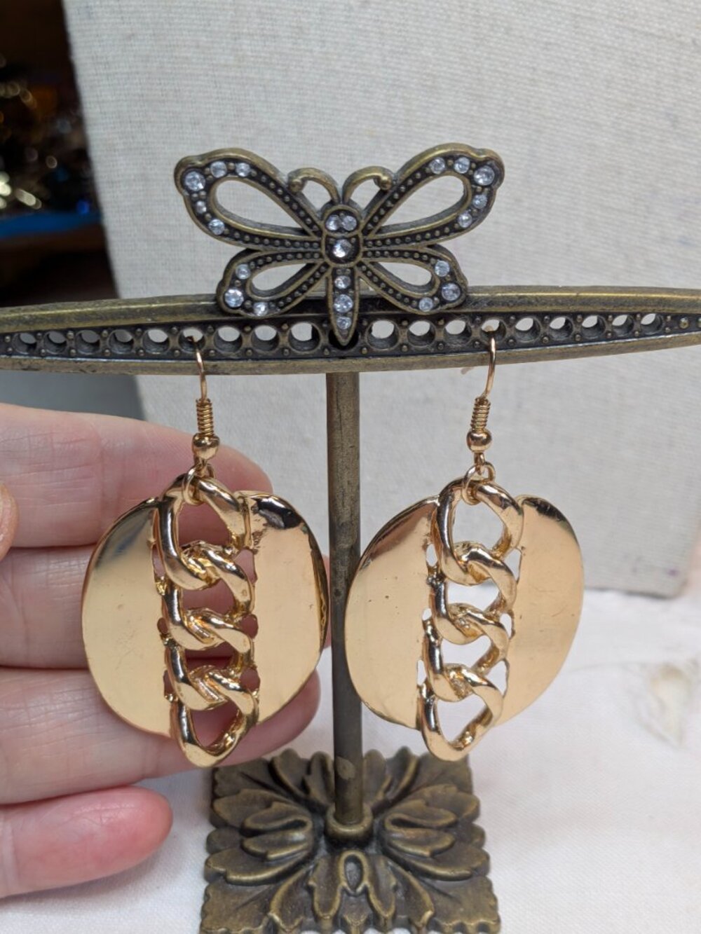 Vintage 1990s Gold‑Tone Chain Link Dangle Earrings